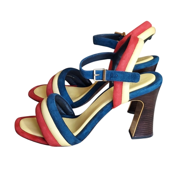 Tory Burch Red and Blue Heels Vibrant Color Block Design - Picture 2 of 16